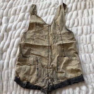 We The Free People Gray and Black Denim Ziggy Shortalls Romper